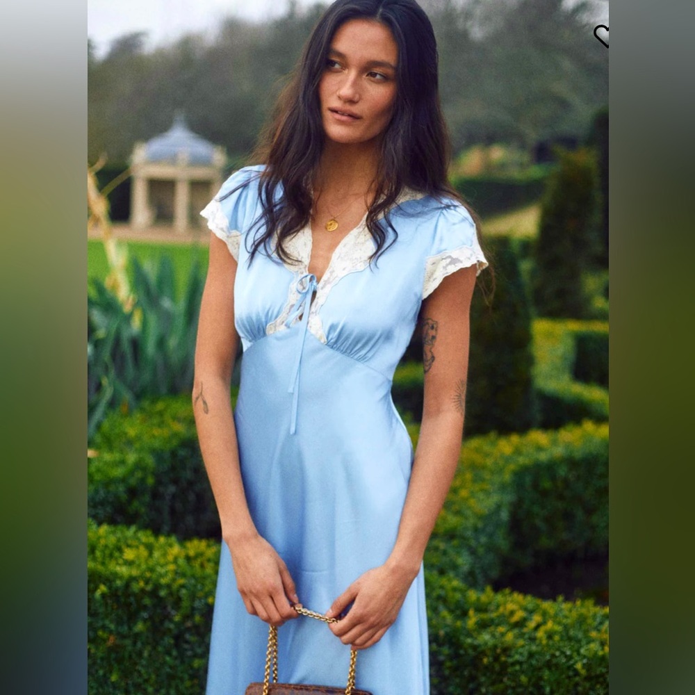 Rixo Amari Satin Midi Dress Cornflower Blue